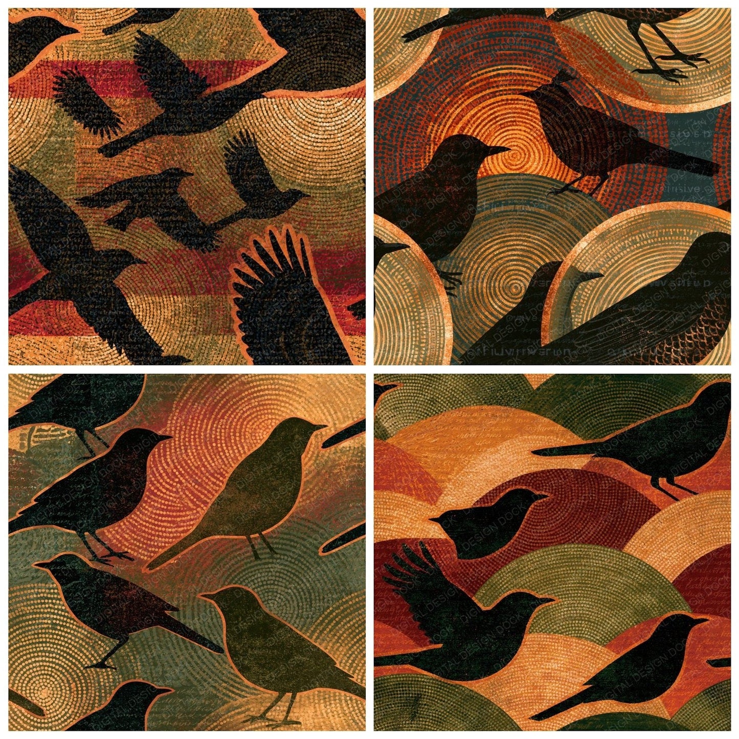 Aboriginal Mockingbirds Clay Olive Seamless Digital Paper Pack (DDD015166)