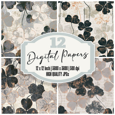 Bohemian Clover Dove Grey Seamless Digital Paper Pack (DDD015169)