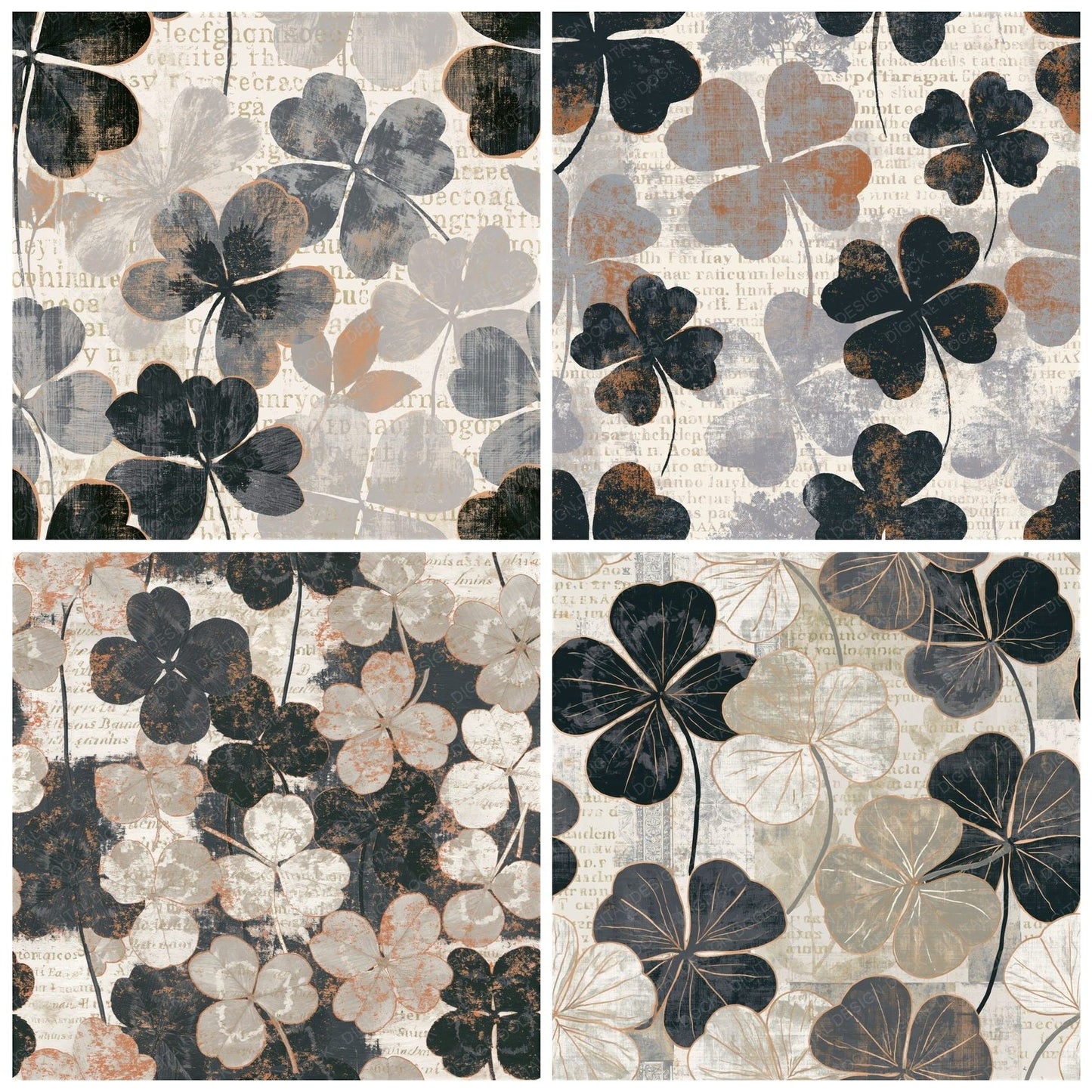 Bohemian Clover Dove Grey Seamless Digital Paper Pack (DDD015169)