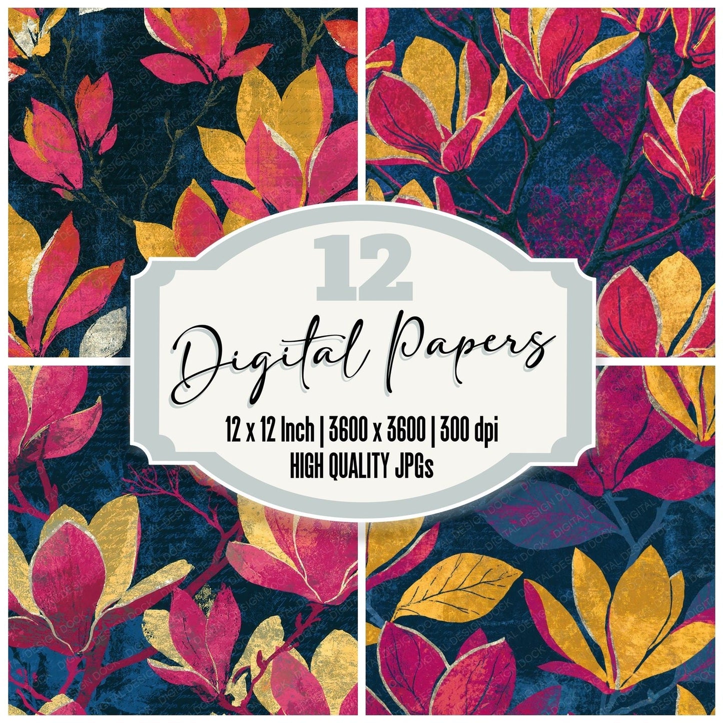 Constructivist Magnolia Hot Pink Navy Digital Paper Pack (DDD015173)