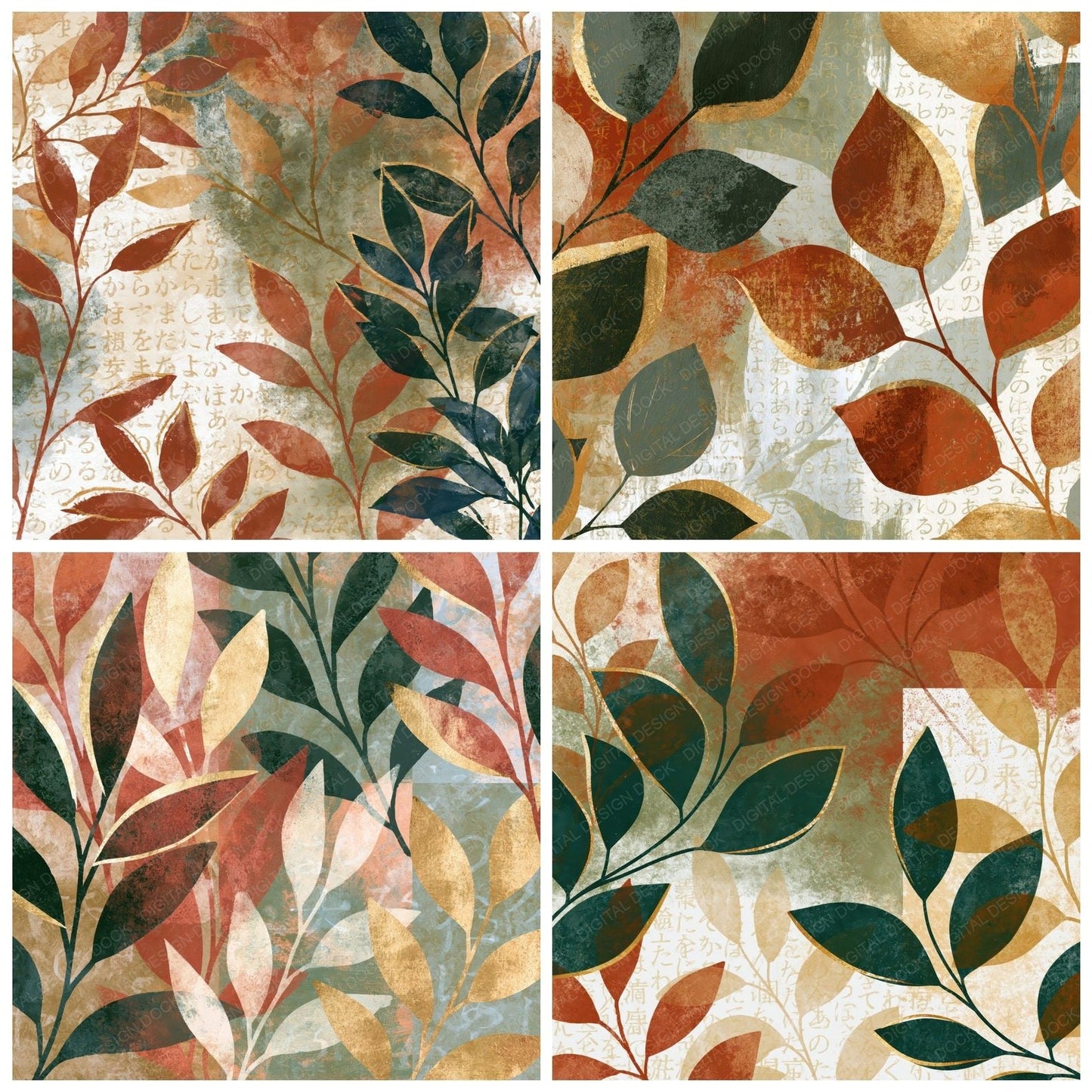 Gouache Sage Stems Rust Moss Ivory Digital Paper Pack (DDD015174)