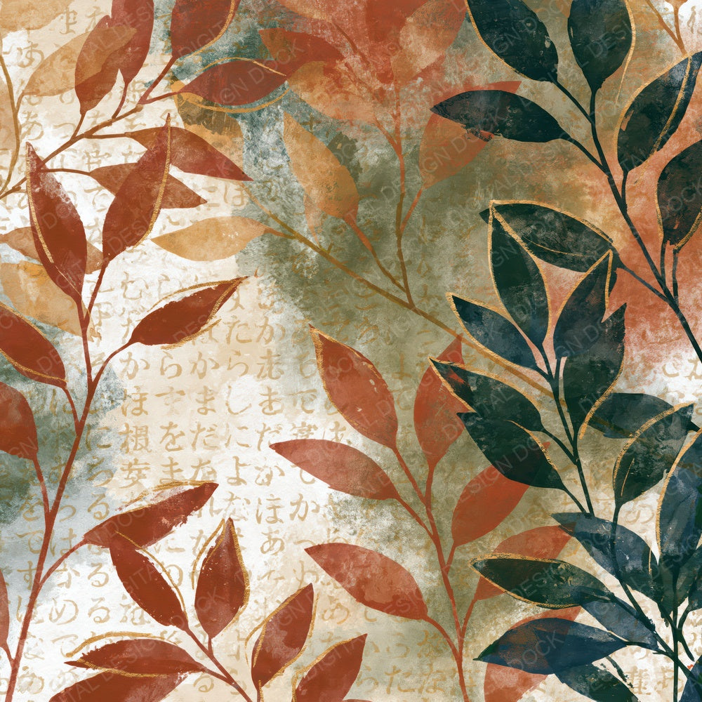 Gouache Sage Stems Rust Moss Ivory Digital Paper Pack (DDD015174)