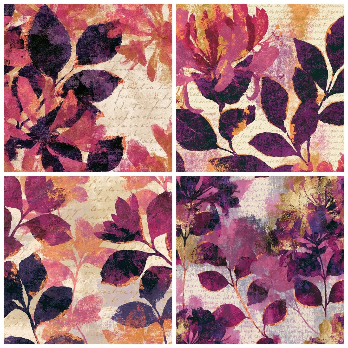 Impressionist Honeysuckle Raspberry Plum Layered Digital Paper Pack (DDD015175)