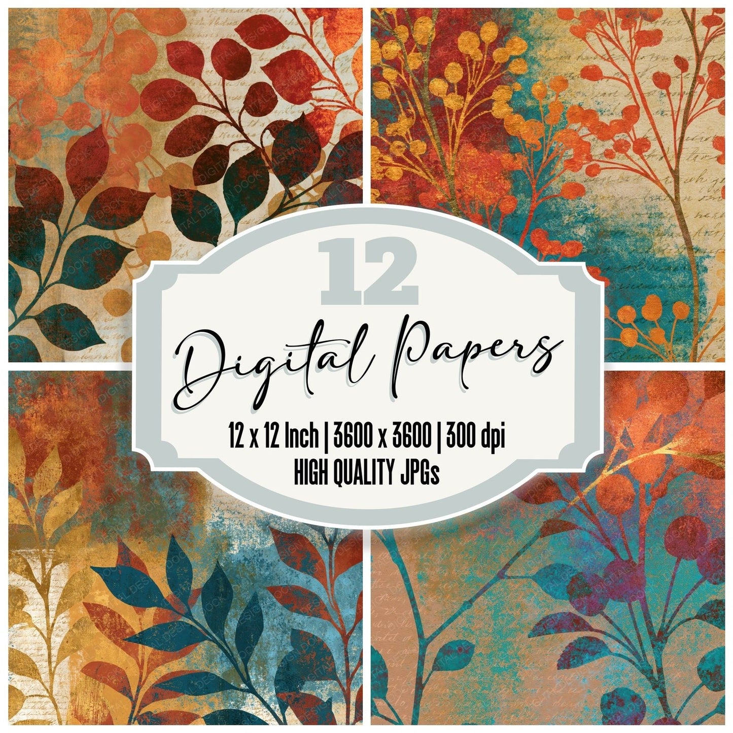 Infrared Cherries Rust Mustard Layered Digital Paper Pack (DDD015176)
