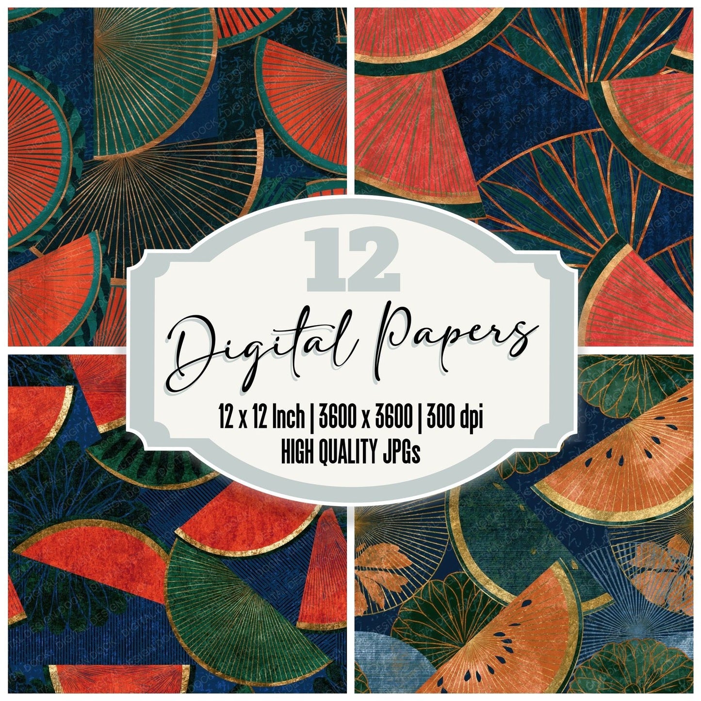 Op Art Watermelon Navy Copper Digital Paper Pack (DDD015179)