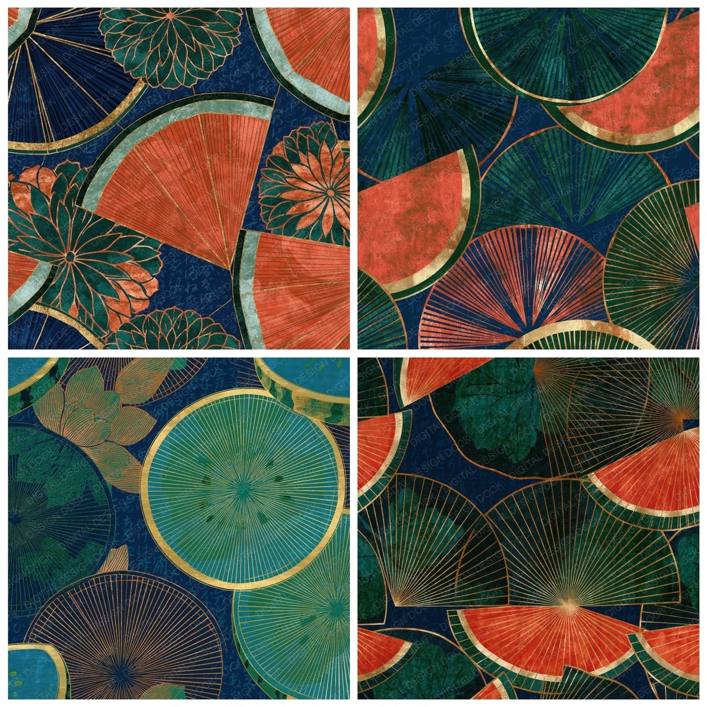 Op Art Watermelon Navy Copper Digital Paper Pack (DDD015179)