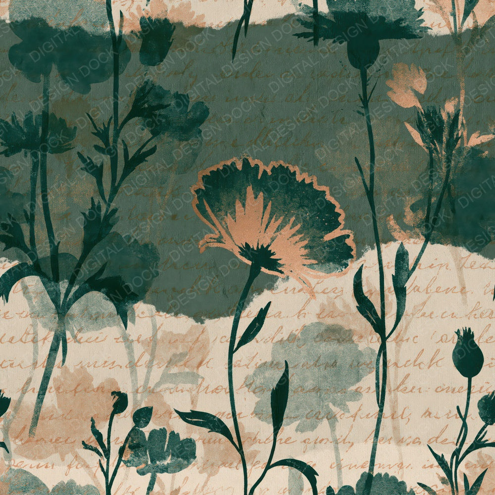 Torn Paper Wildflowers Forest Green Bone Digital Paper Pack (DDD015182)