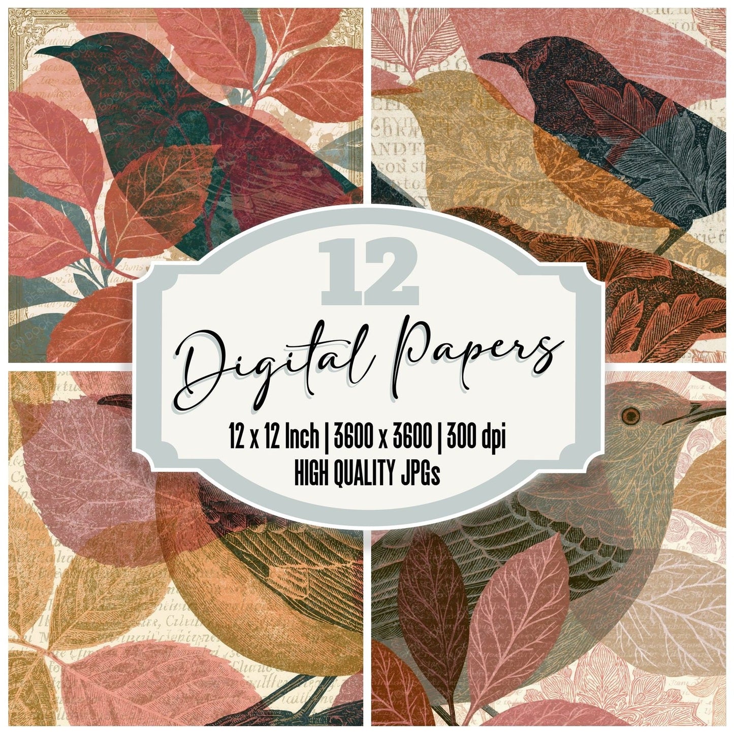Victorian Mockingbirds Dusty Pink Layered Digital Paper Pack (DDD015184)