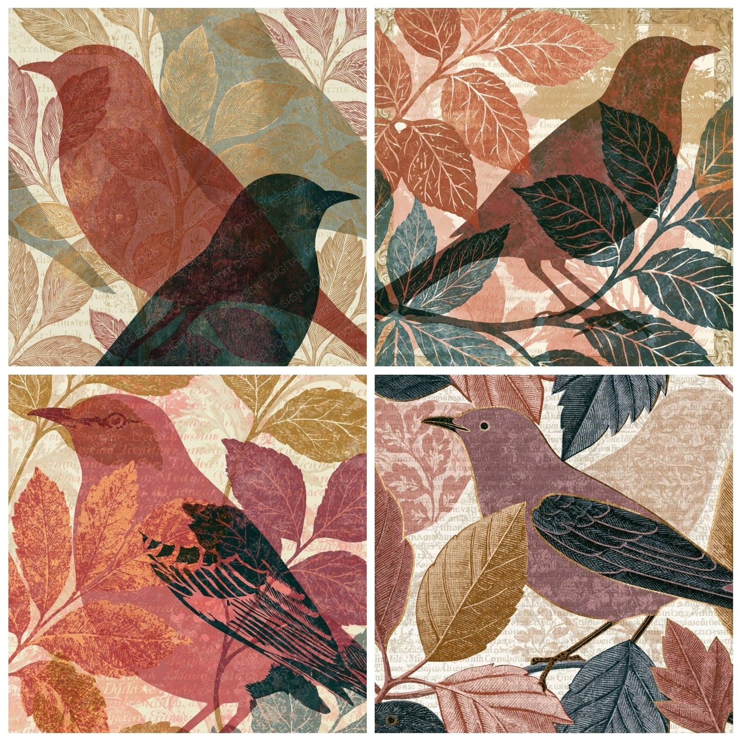 Victorian Mockingbirds Dusty Pink Layered Digital Paper Pack (DDD015184)