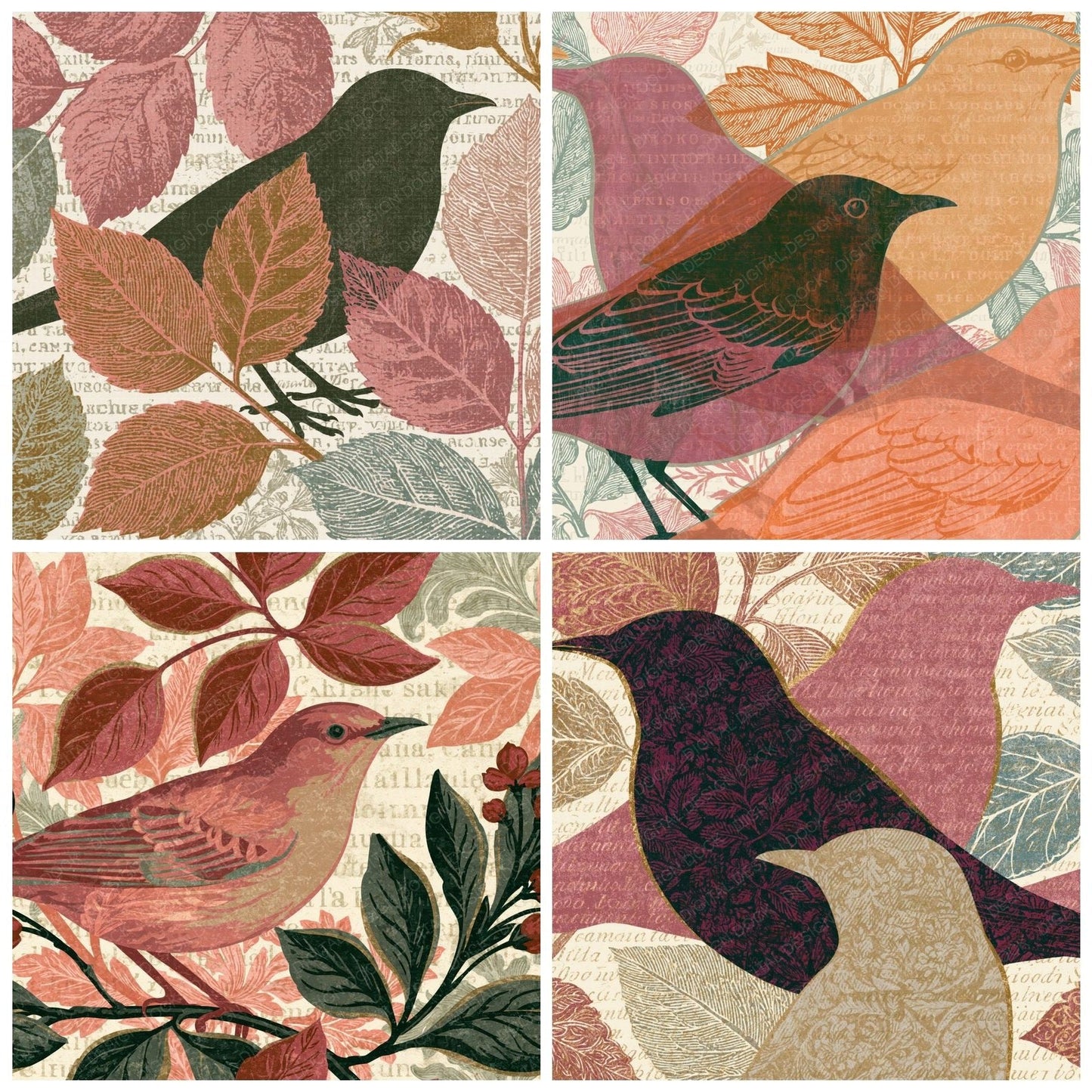 Victorian Mockingbirds Dusty Pink Layered Digital Paper Pack (DDD015184)