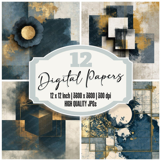 Crosshatch Midnight Bone Abstract Digital Paper Pack (DDD015186)