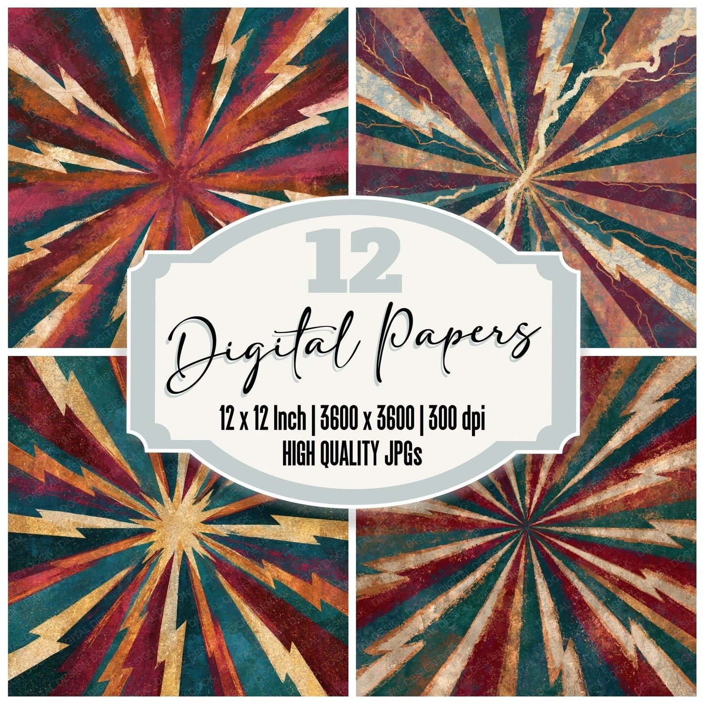 Impressionist Lightning Mandala Burgundy Pine Digital Paper Pack (DDD015187)