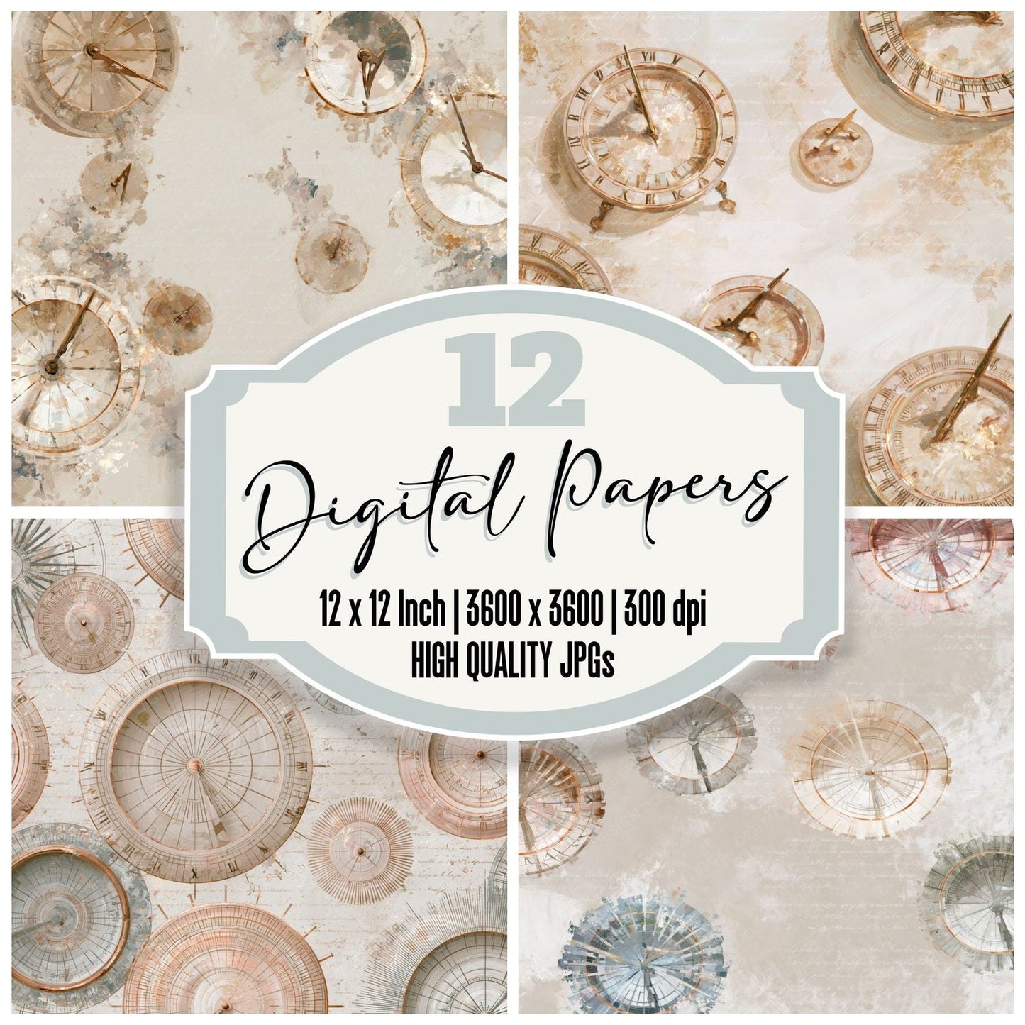 Impressionist Sundials Oyster Parchment Digital Paper Pack (DDD015189)