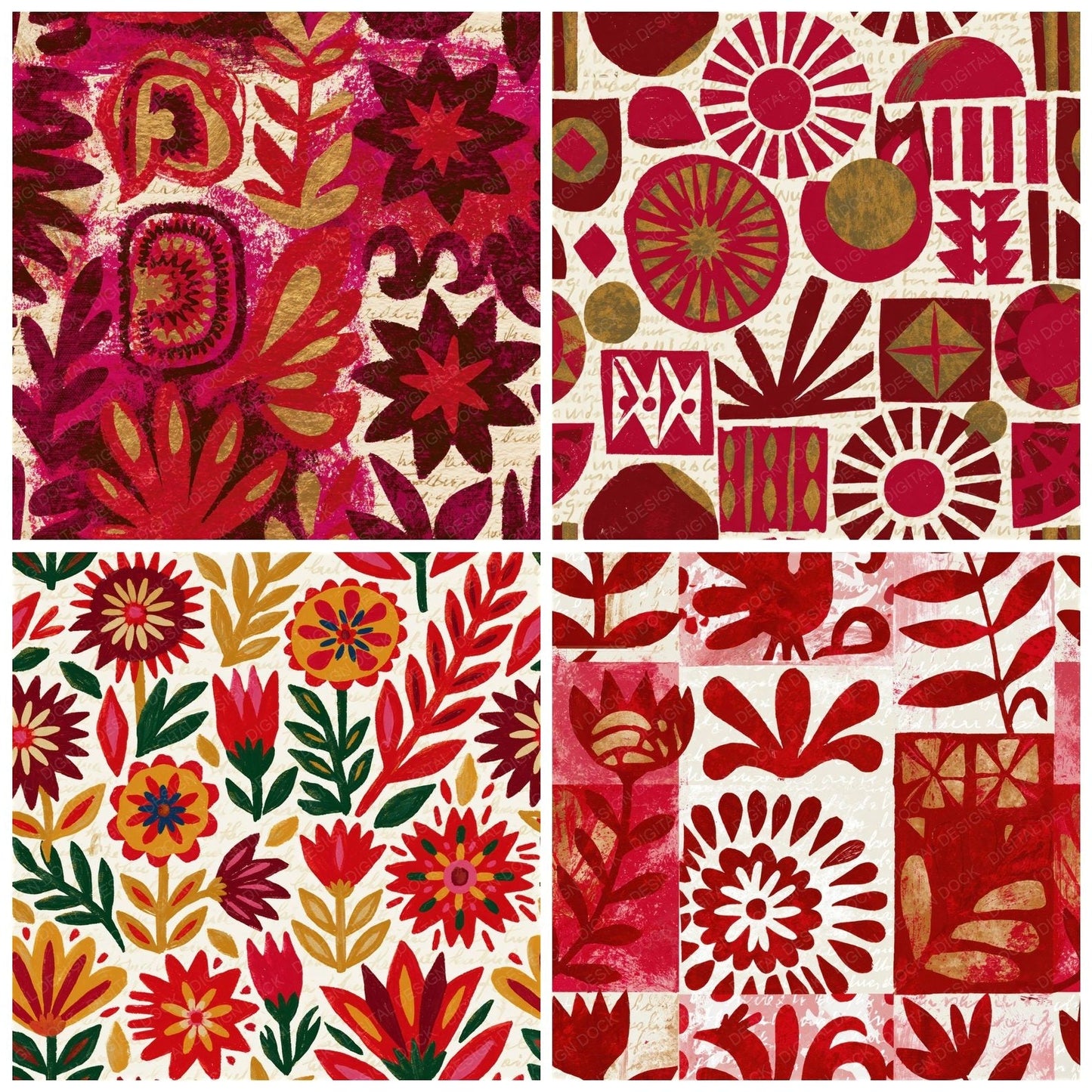 Mexican Folk Cherry Currant Texture Seamless Digital Paper Pack (DDD015190)