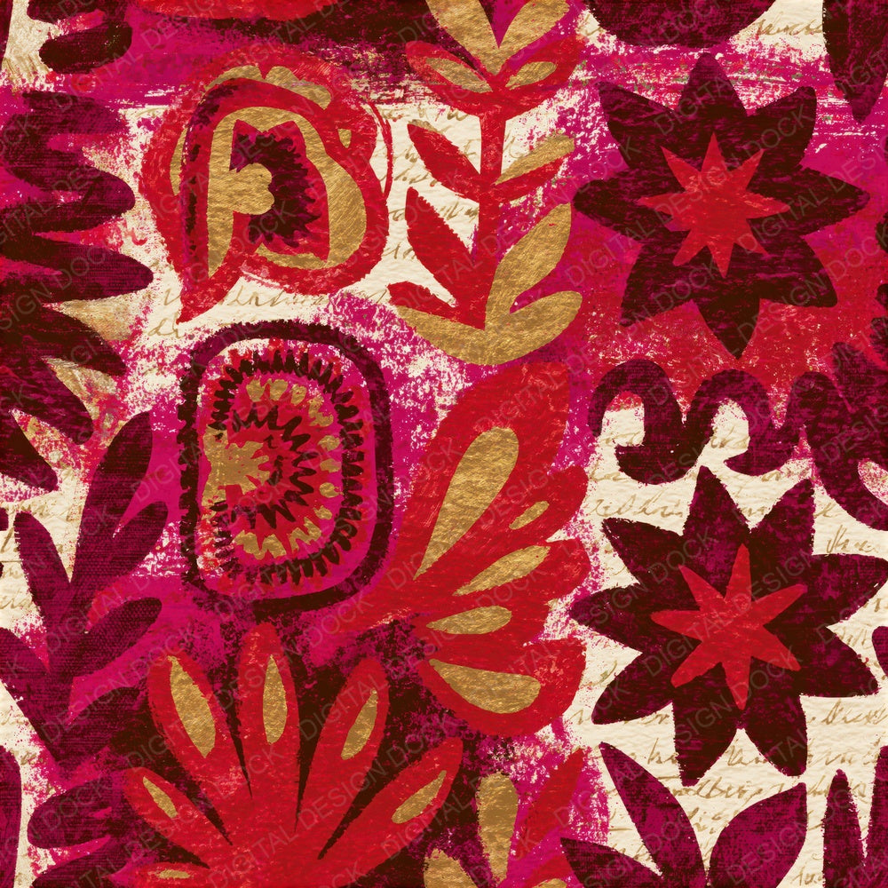 Mexican Folk Cherry Currant Texture Seamless Digital Paper Pack (DDD015190)