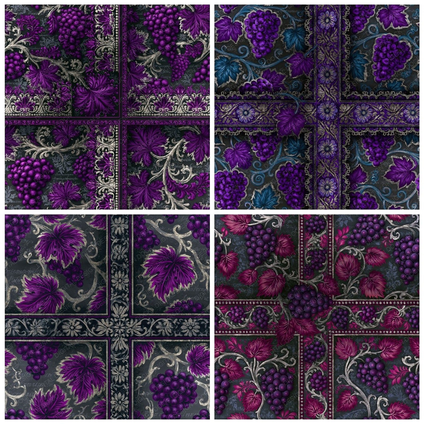 Mexican Folk Grapes Purple Seamless Digital Paper Pack (DDD015191)