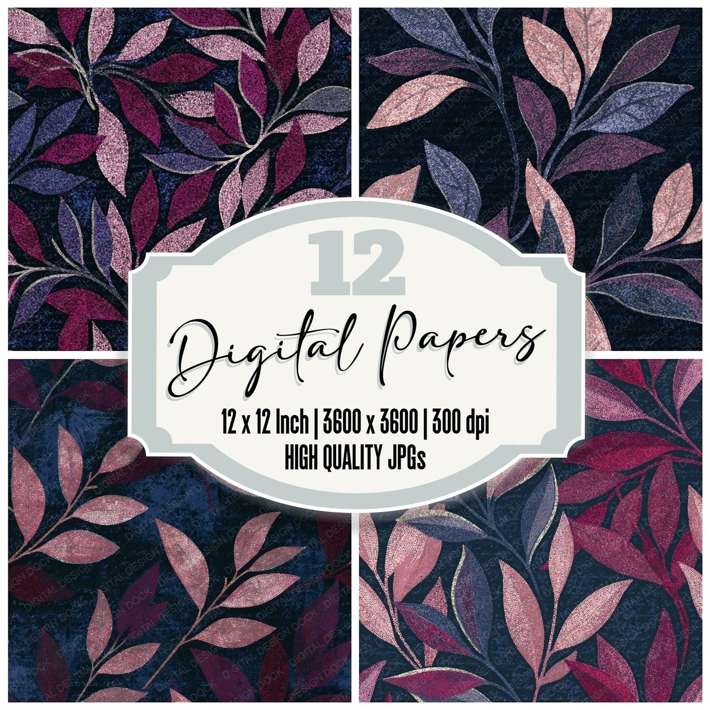Pointillism Olive Branches Rose Wine Seamless Digital Paper Pack (DDD015193)