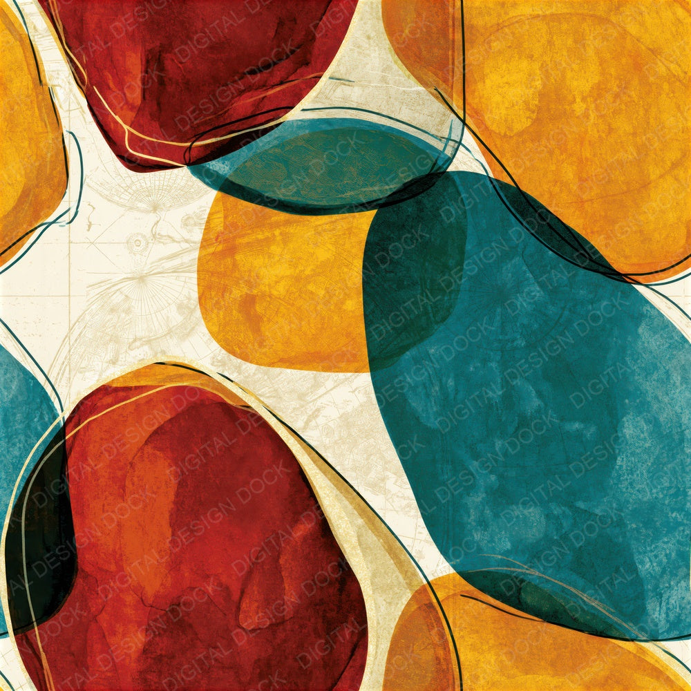 Scandinavian Fluid Contours Rust Turquoise Seamless Digital Paper Pack (DDD015196)