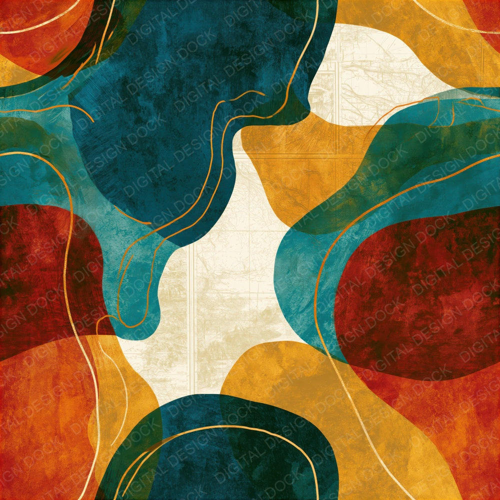 Scandinavian Fluid Contours Rust Turquoise Seamless Digital Paper Pack (DDD015196)