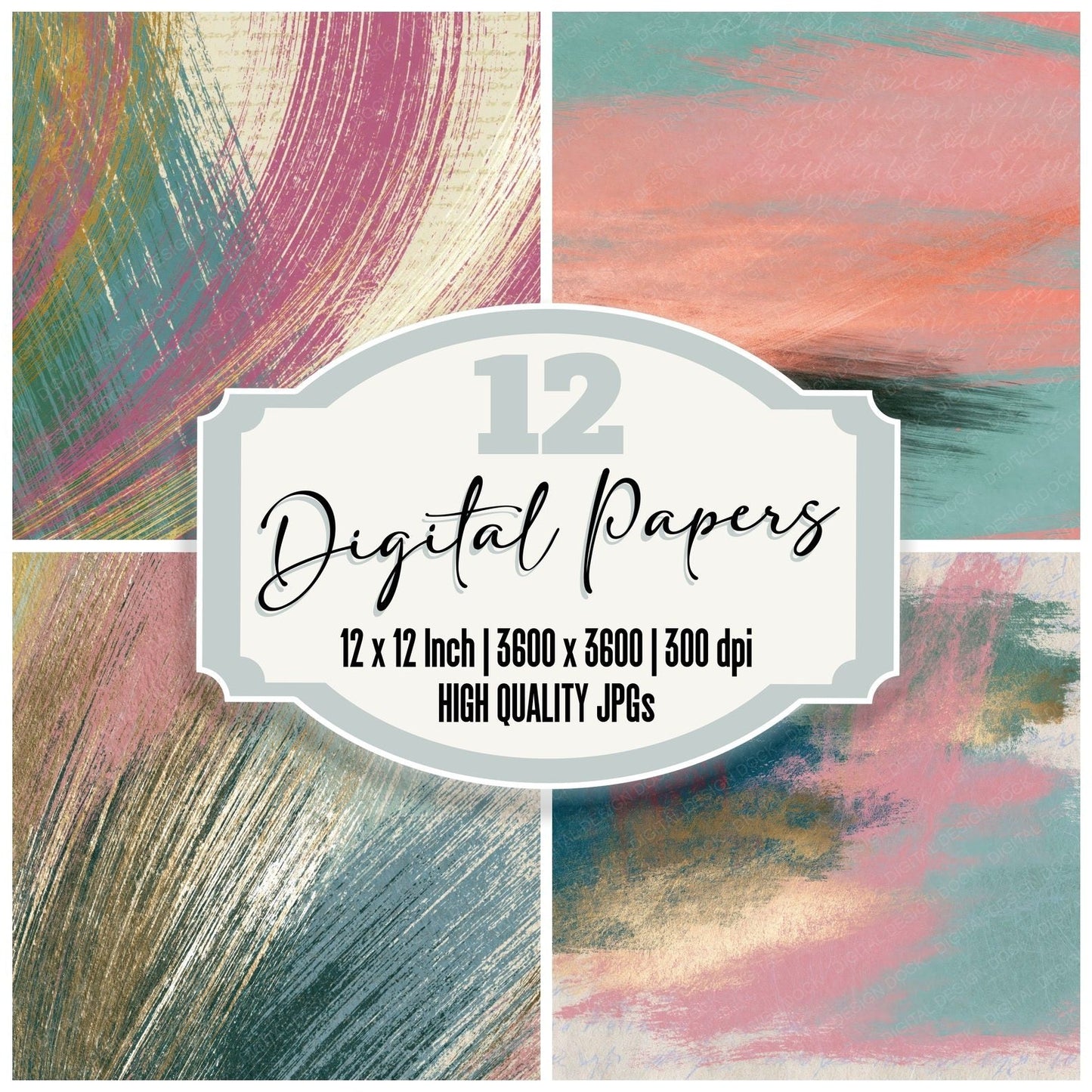 Scratchboard Pink Mint Abstract Digital Paper Pack (DDD015197)