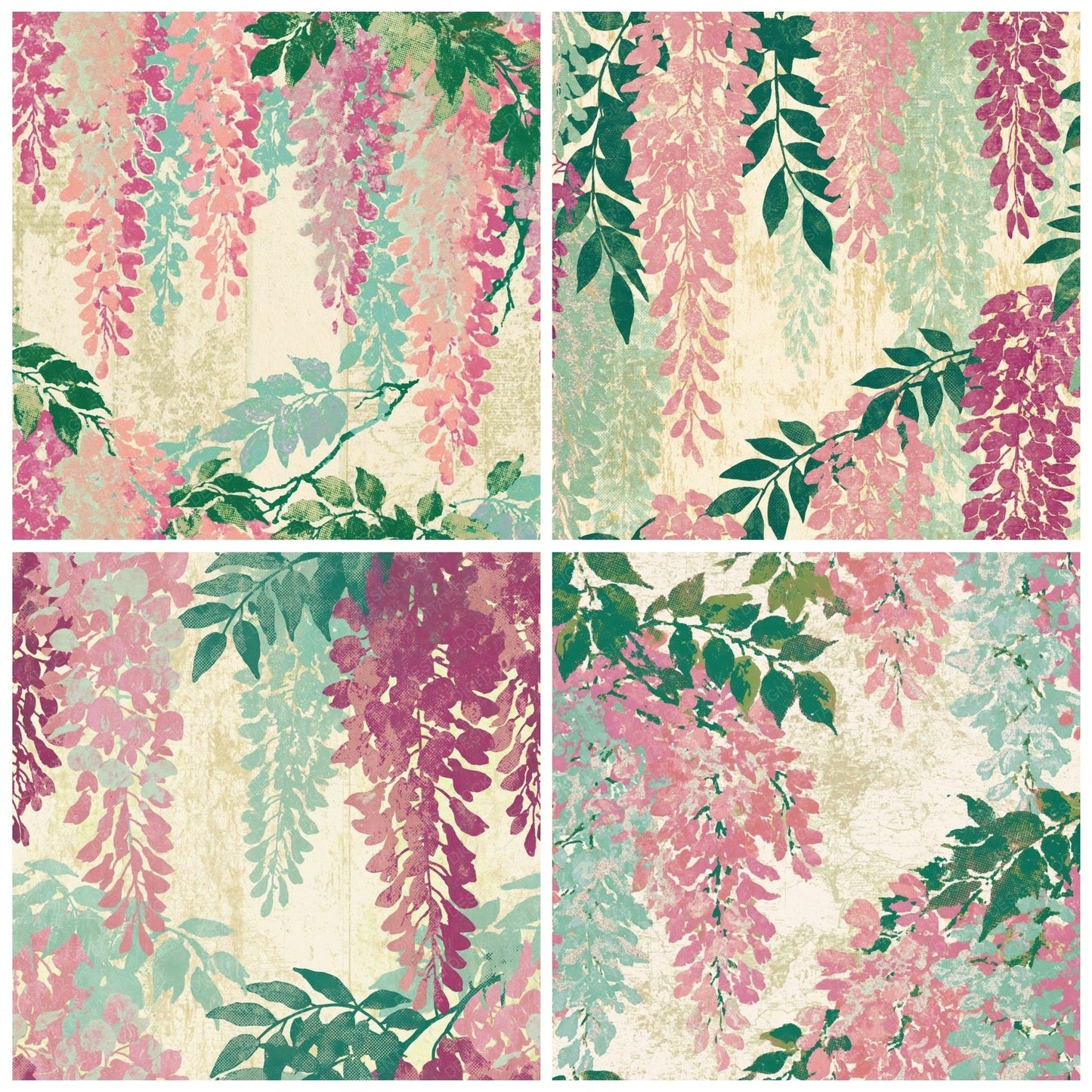 Vintage Newsprint Wisteria Pink Mint Digital Paper Pack (DDD015202)