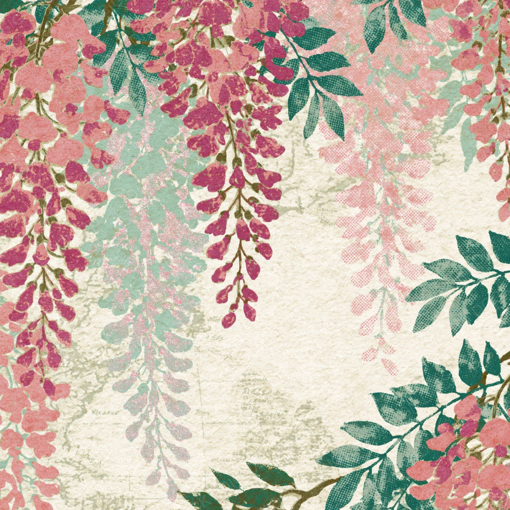Vintage Newsprint Wisteria Pink Mint Digital Paper Pack (DDD015202)
