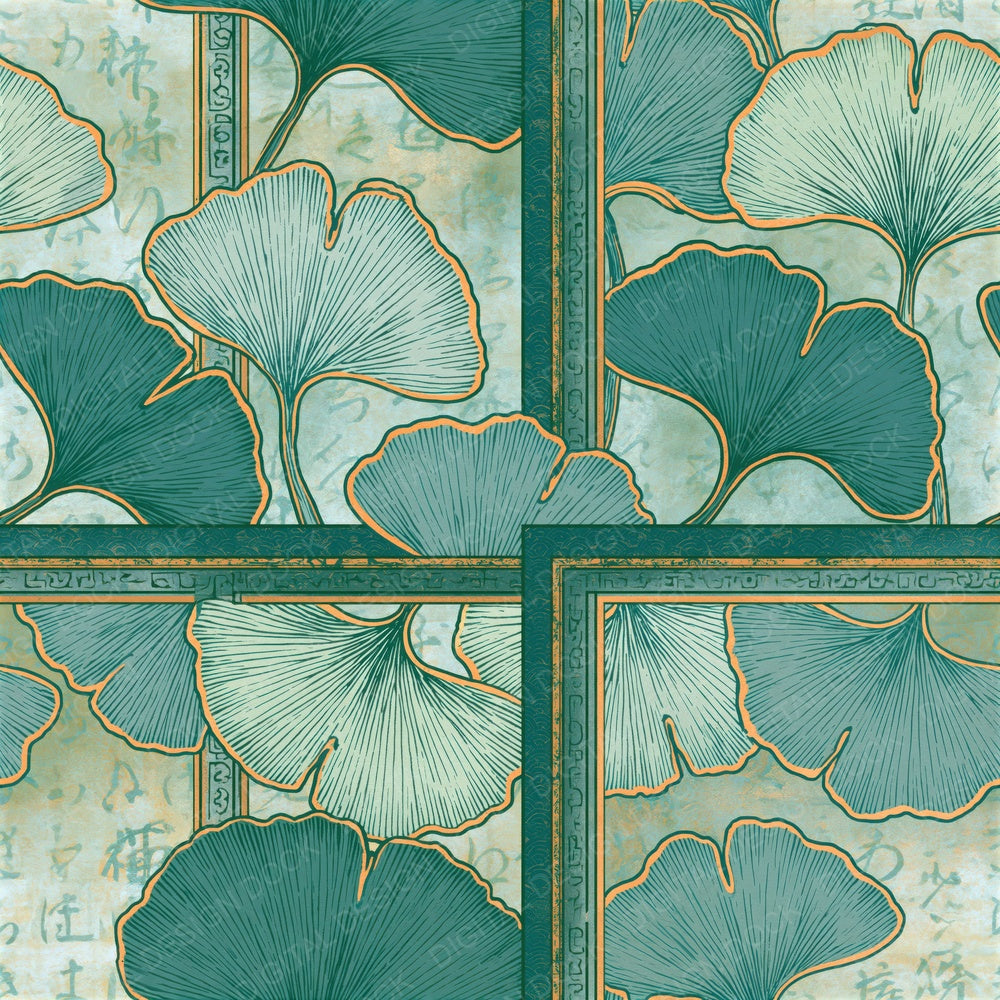 Engraving Gingko Mint Jade Seamless Digital Paper Pack (DDD015208)