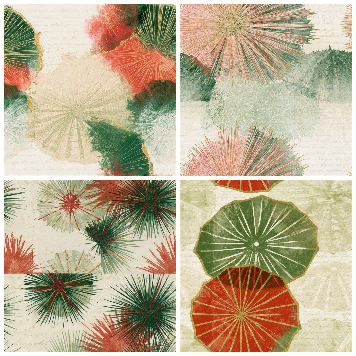 Etching Urchin Pine Crimson Seamless Digital Paper Pack (DDD015209)