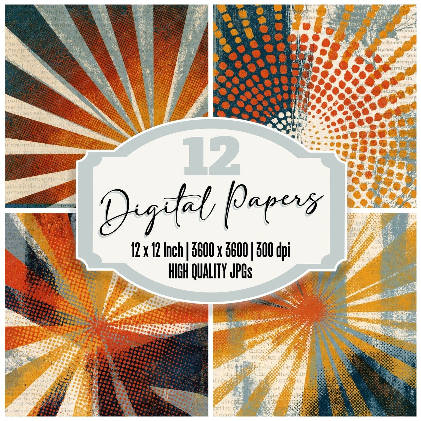 Halftone Burnt Orange Ochre Abstract Digital Paper Pack (DDD015211)