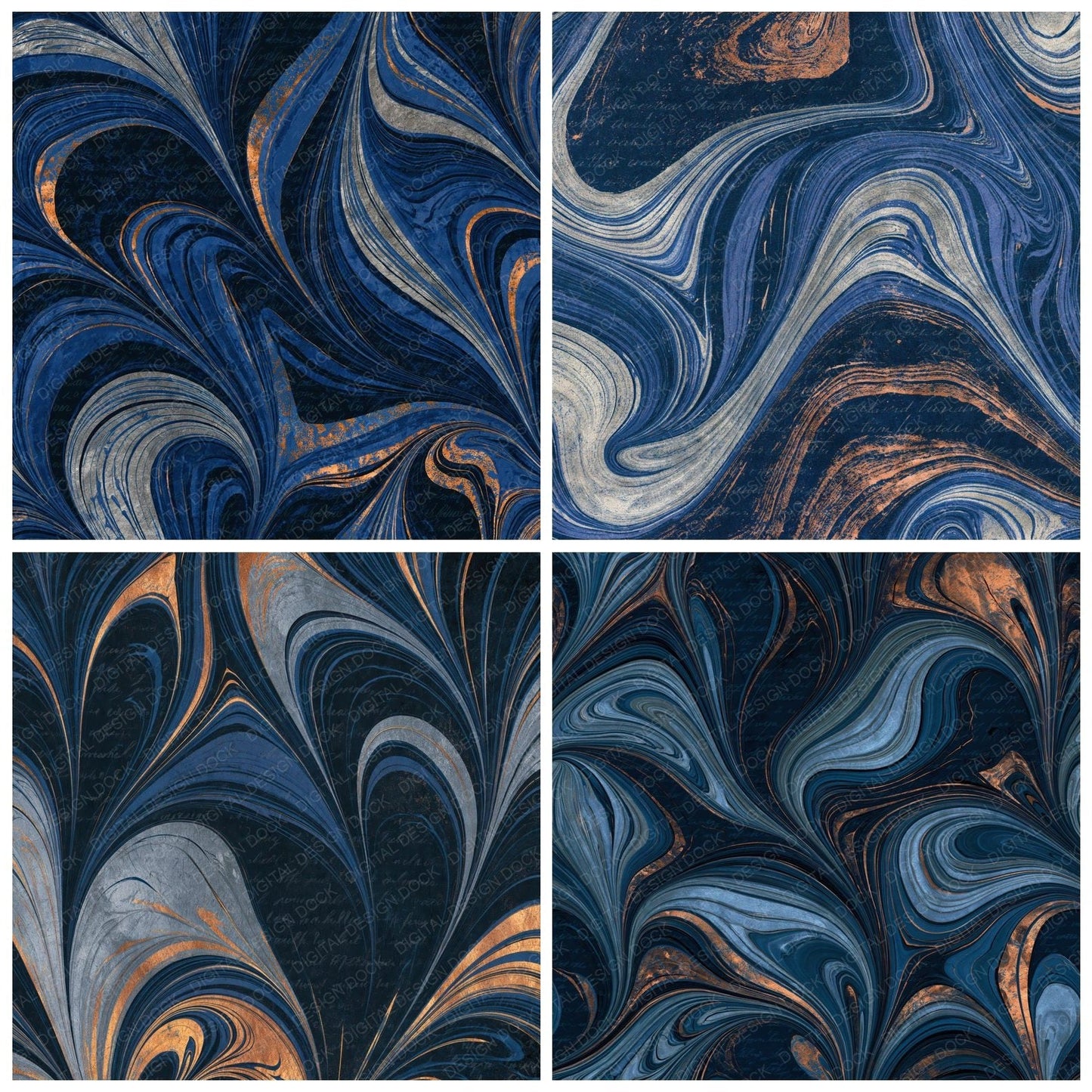 Paper Marbling Midnight Silver Abstract Digital Paper Pack (DDD015214)