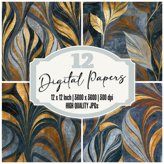 Paper Marbling Silver Bronze Abstract Seamless Digital Paper Pack (DDD015215)