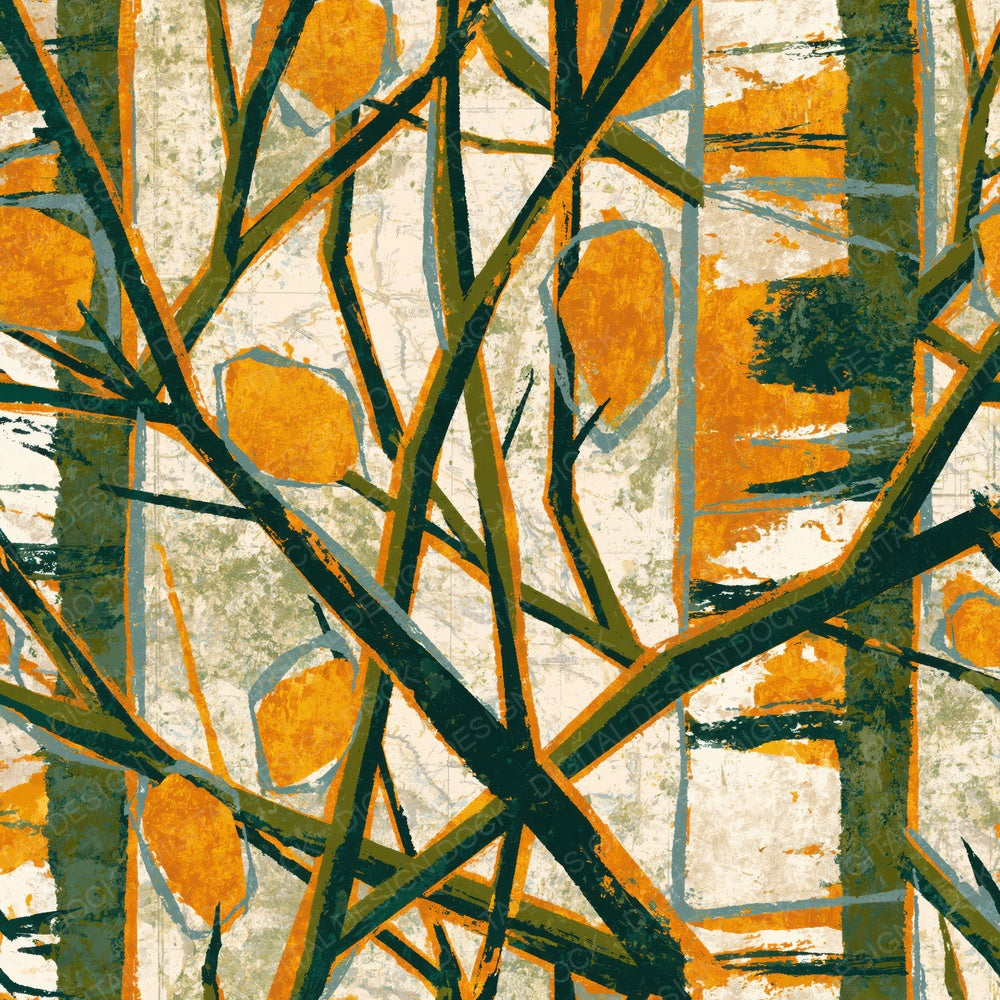 Another Pop Art Birch Twigs Olive Ochre digital paper shown full size