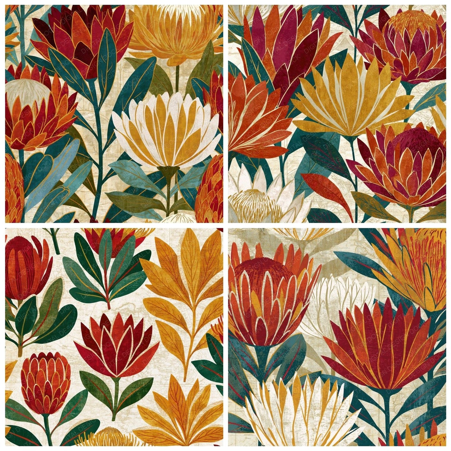 Pop Art Protea Specimen Rust Maroon Digital Paper Pack (DDD015217)
