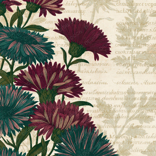 Single Scandinavian Asters Malachite Burgundy digital paper shown full size