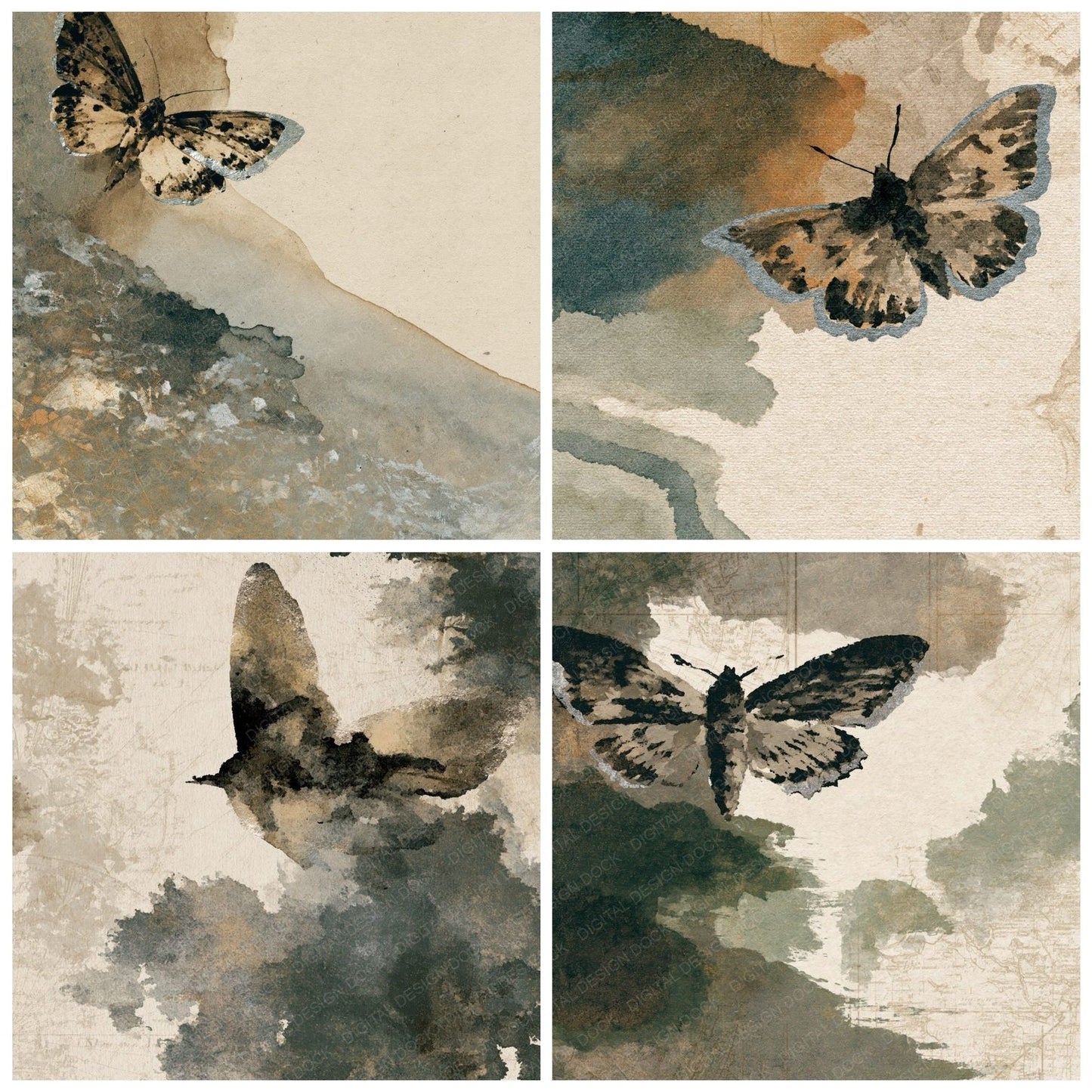 Sumi-e Moth Tobacco Sage Digital Paper Pack (DDD015221)