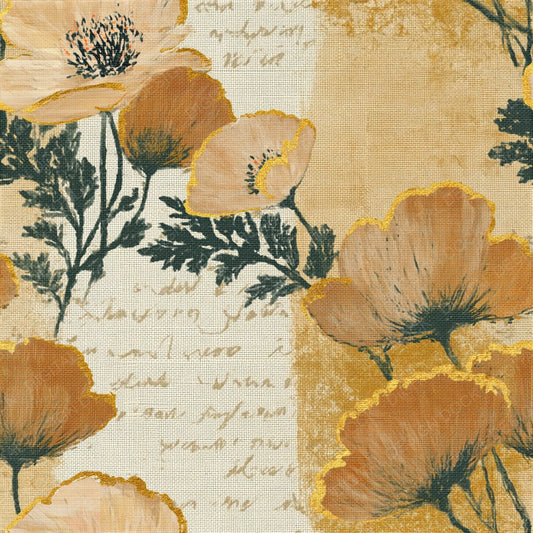 Single Tapestry Poppies Amber Bone Seamless digital paper shown full size