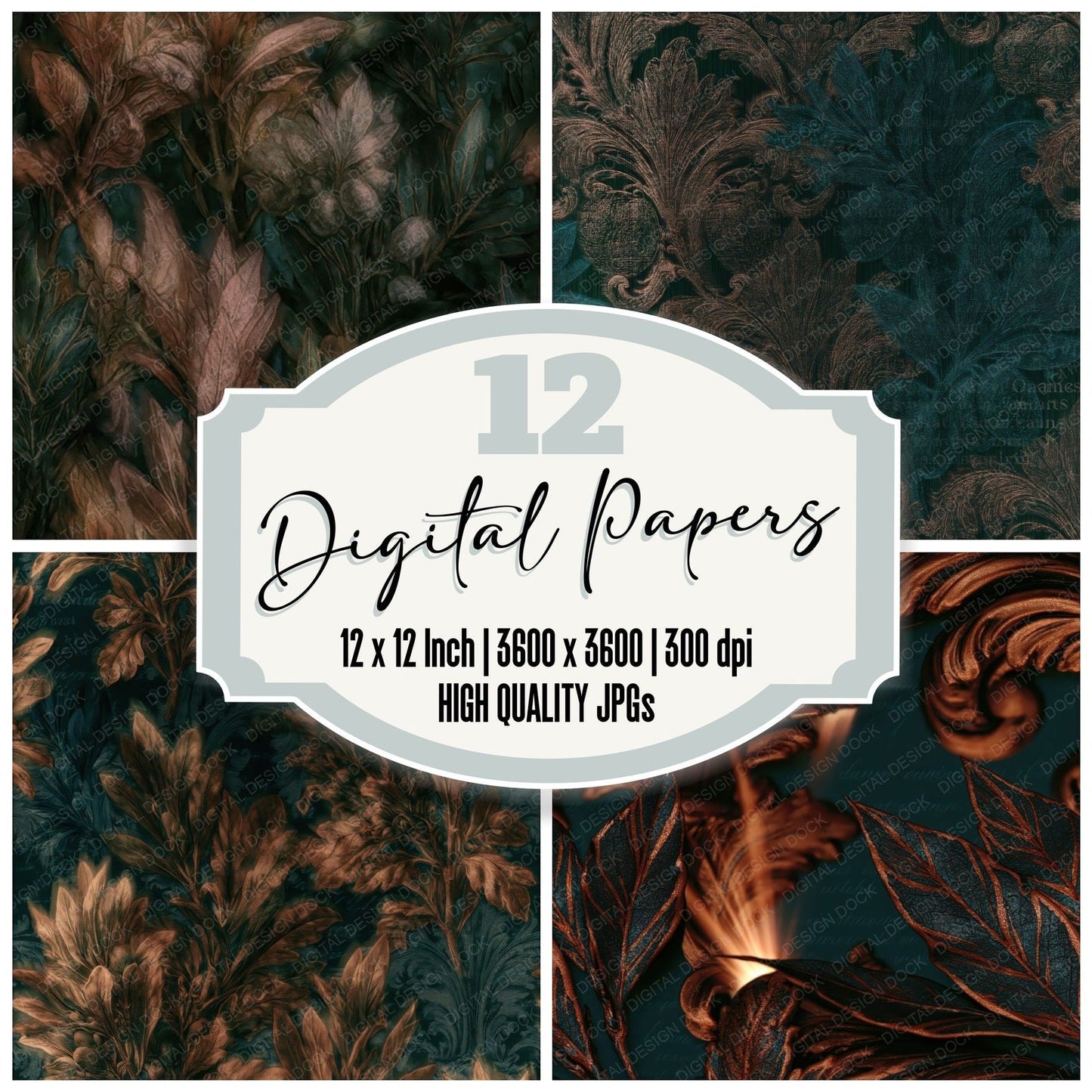 Baroque Olive Jade Copper Seamless Digital Paper Pack (DDD015226)