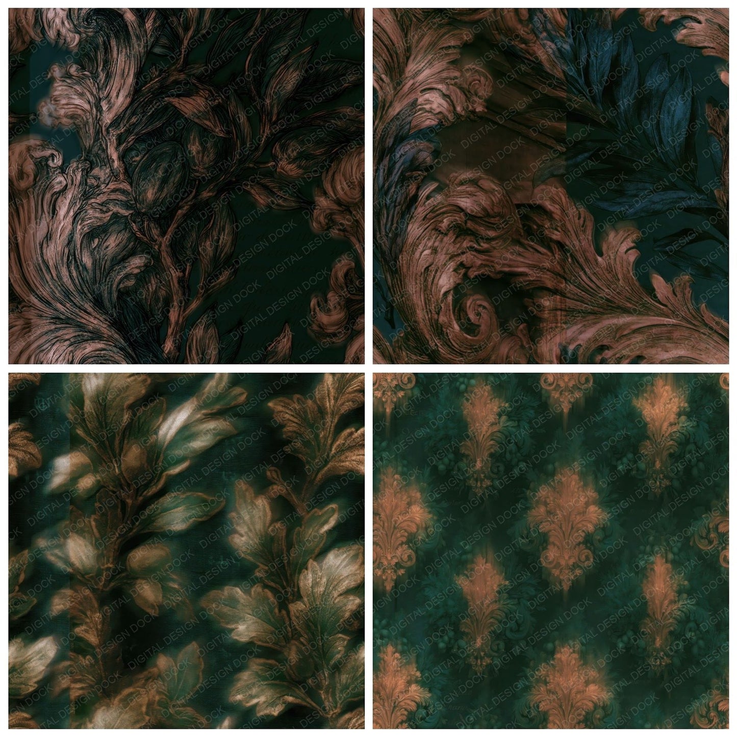 Baroque Olive Jade Copper Seamless Digital Paper Pack (DDD015226)