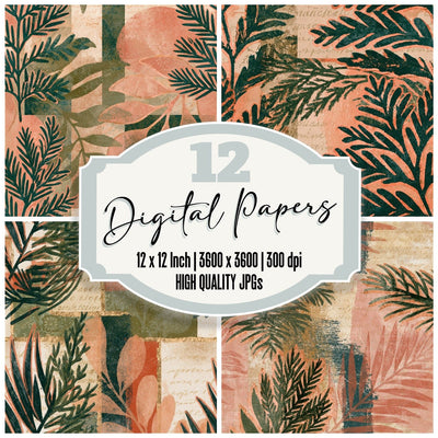 Bohemian Evergreen Sprig Parchment Seamless Digital Paper Pack (DDD015227)