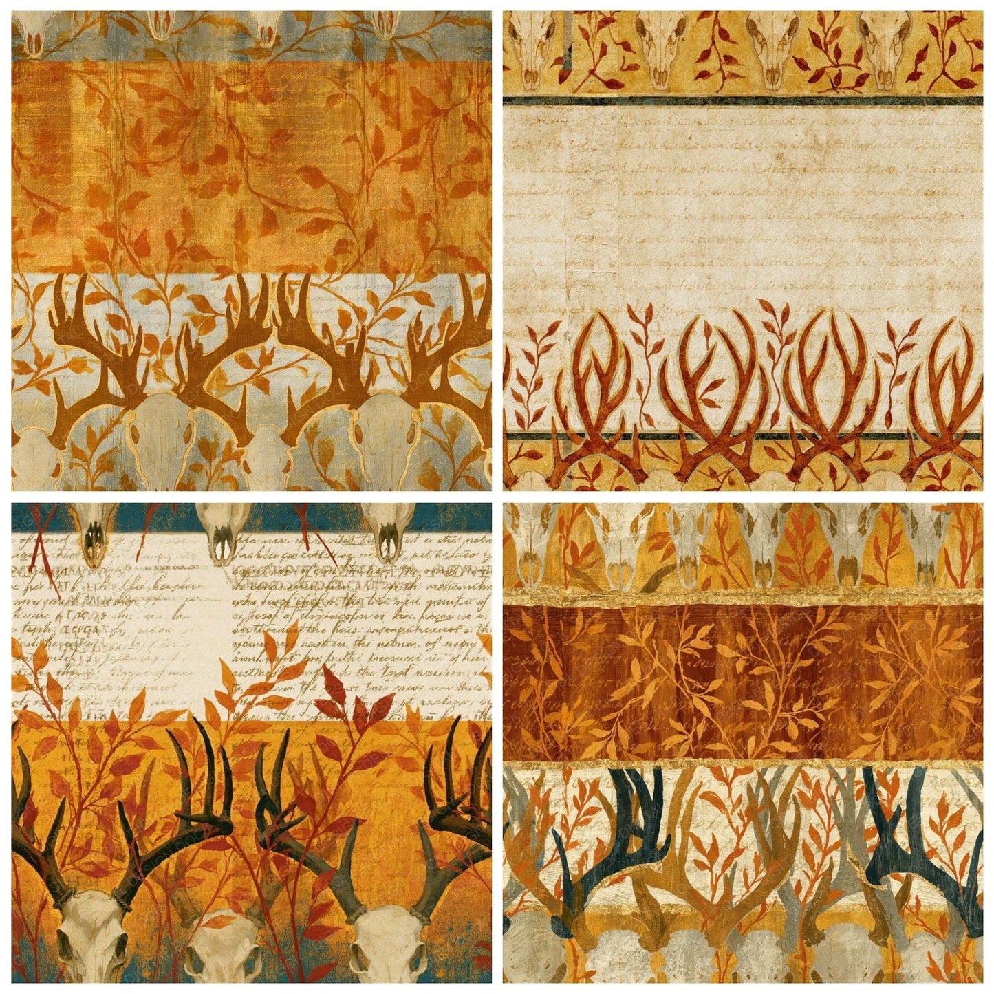Egg Tempera Deer Skulls Amber Bone Seamless Digital Paper Pack (DDD015230)