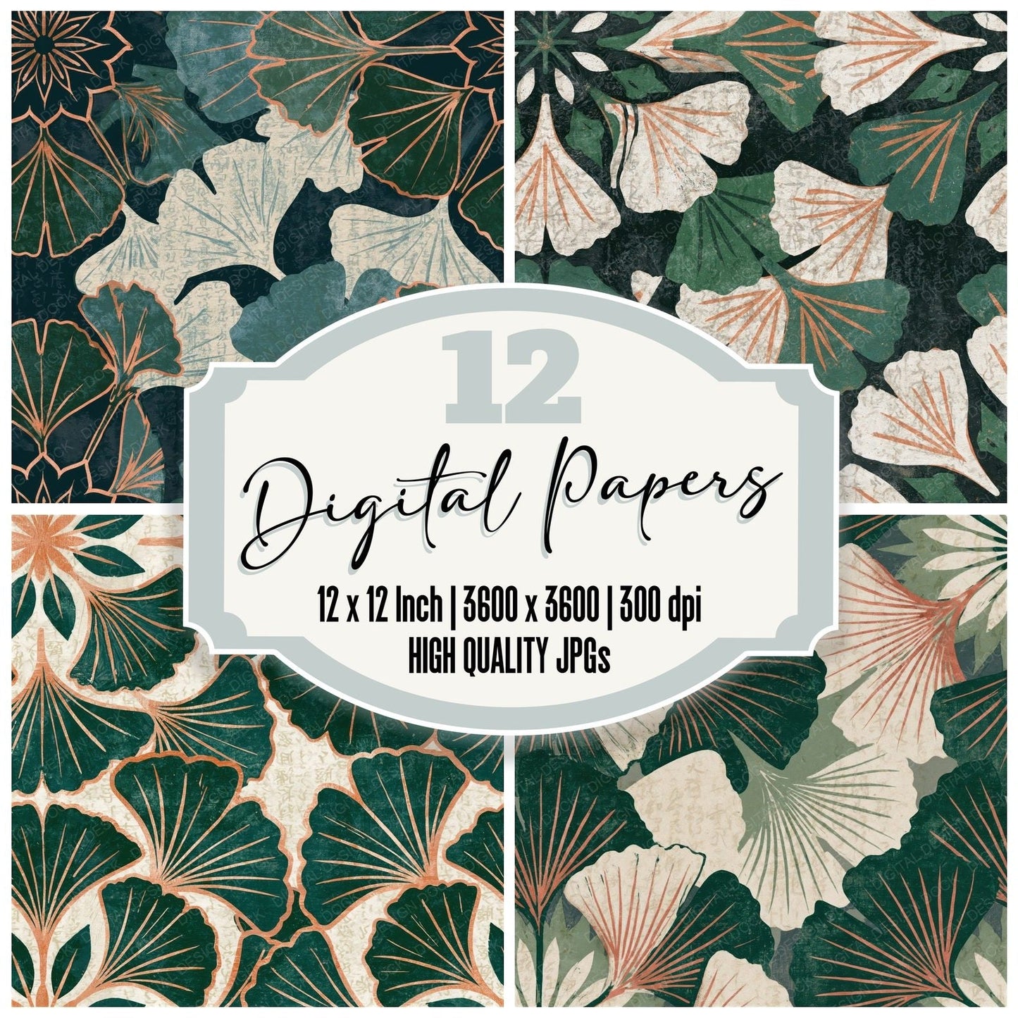Indian Blockprint Gingko Mandala Seamless Digital Paper Pack (DDD015234)