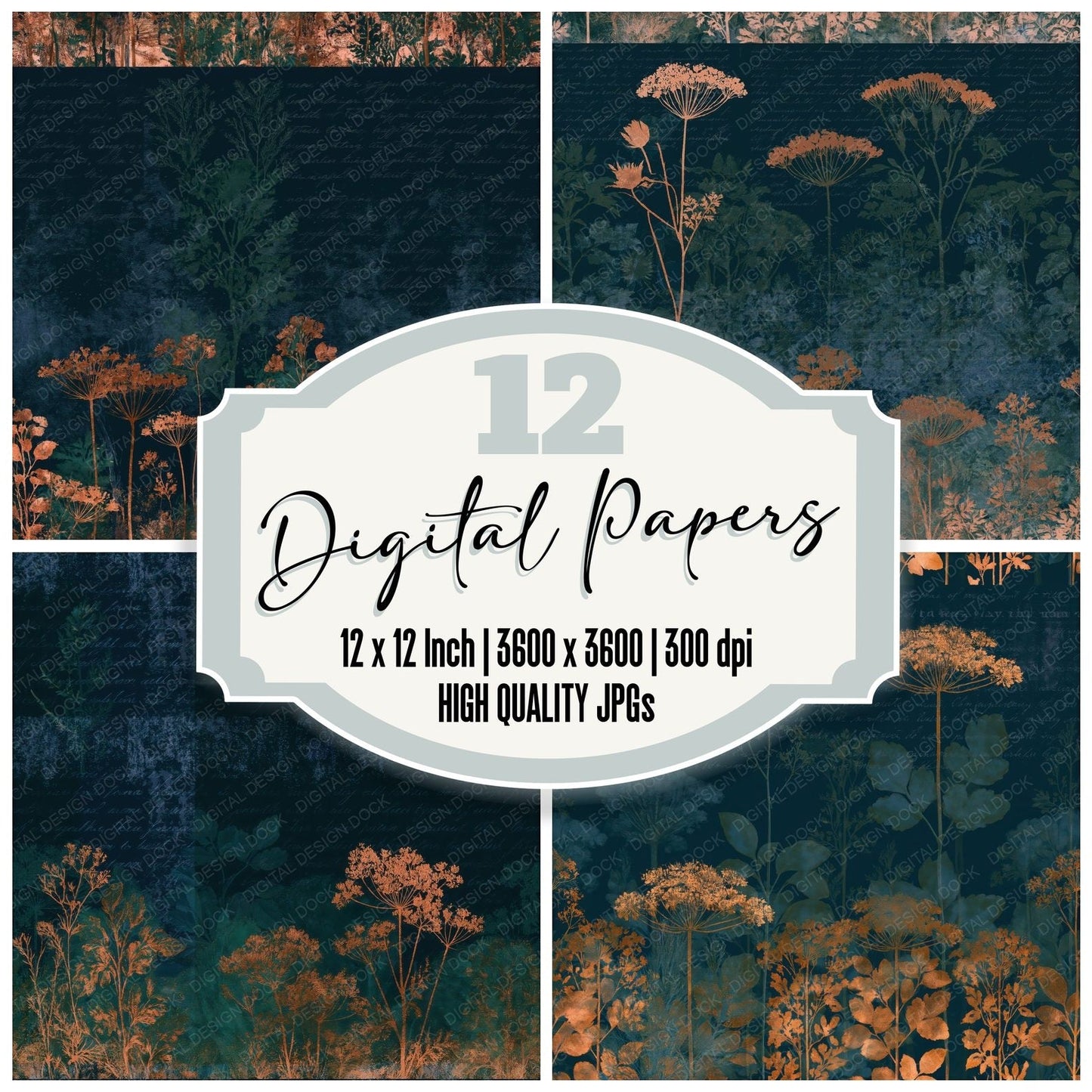 Layered Herbs Midnight Copper Seamless Digital Paper Pack (DDD015236)