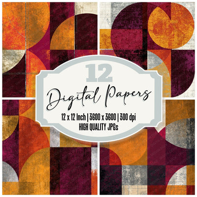 Mid Century Modern Pumpkin Mulled Wine Abstract Digital Paper Pack (DDD015239)