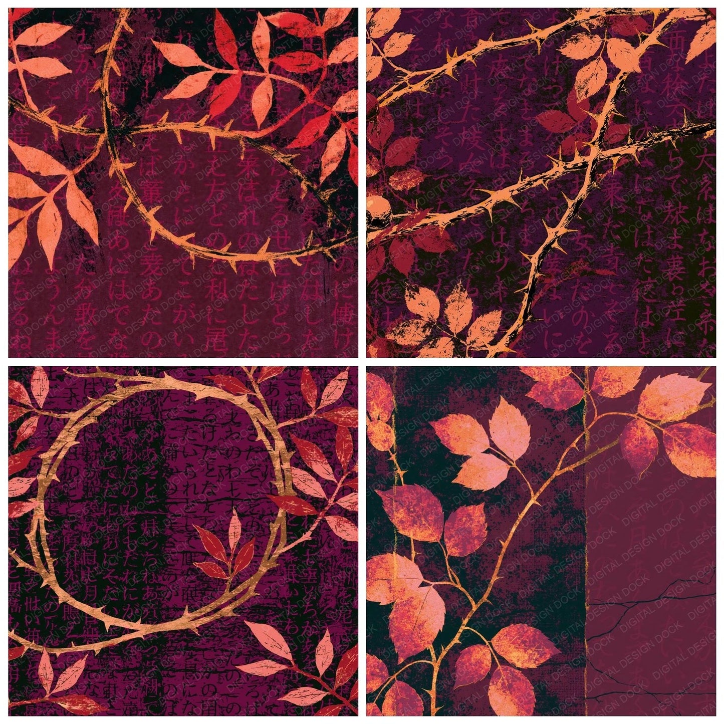 Pop Art Thorny Vine Aubergine Digital Paper Pack (DDD015242)