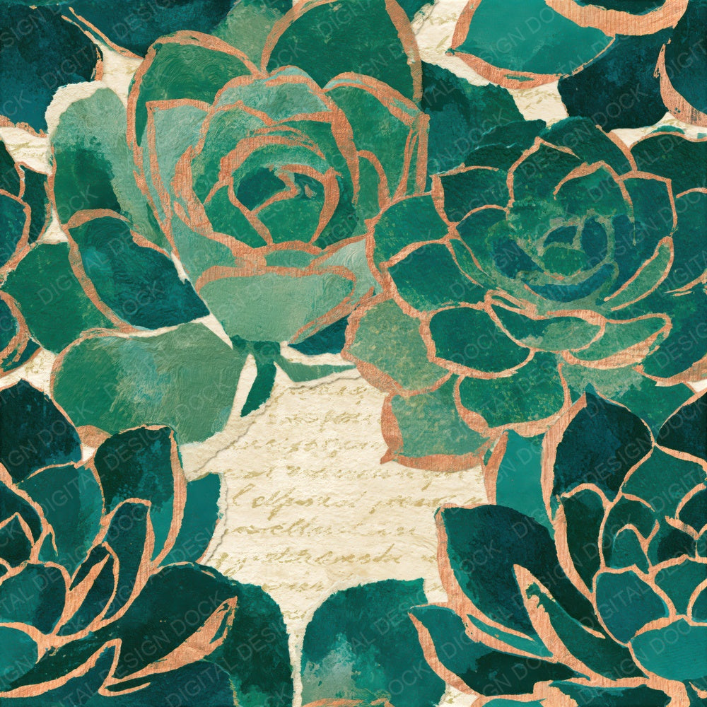 Collage Succulents Emerald Parchment Seamless Digital Paper Pack (DDD015245)