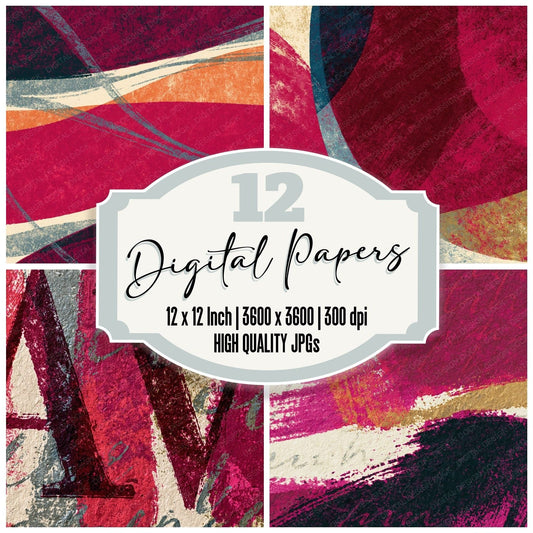 Letterpress Mulled Wine Raspberry Abstract Digital Paper Pack (DDD015247)