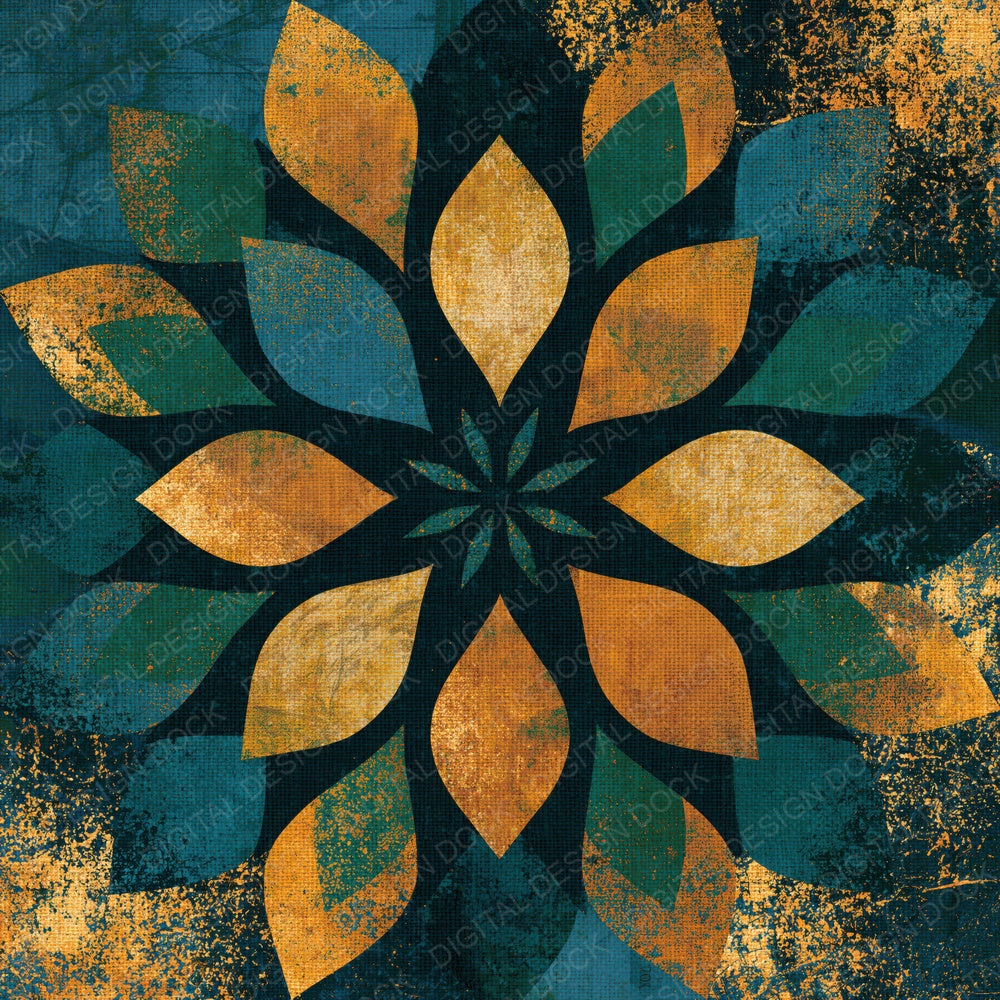 Mandala Amber Forest Green Abstract Digital Paper Pack (DDD015248)
