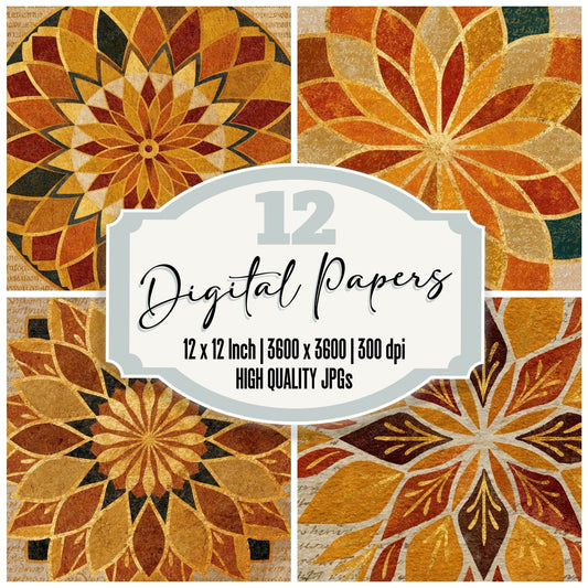 Mandala Caramel Goldenrod Abstract Digital Paper Pack (DDD015249)