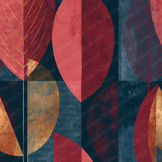 Mid Century Modern Rose Wine Navy Abstract Digital Paper Pack (DDD015251)