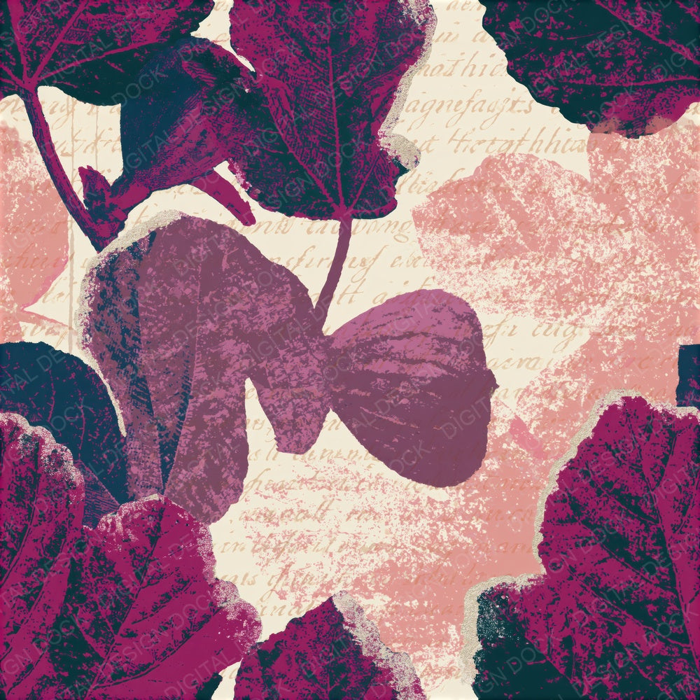 Screenprint Fig Leaves Plum Seamless Digital Paper Pack (DDD015255)